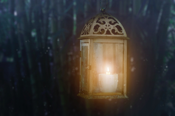 ornate lantern lights up the dark