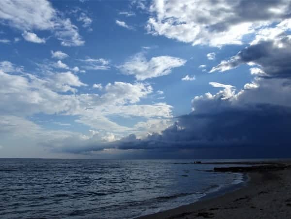 Evening storm clouds brewing over Long Island Sound