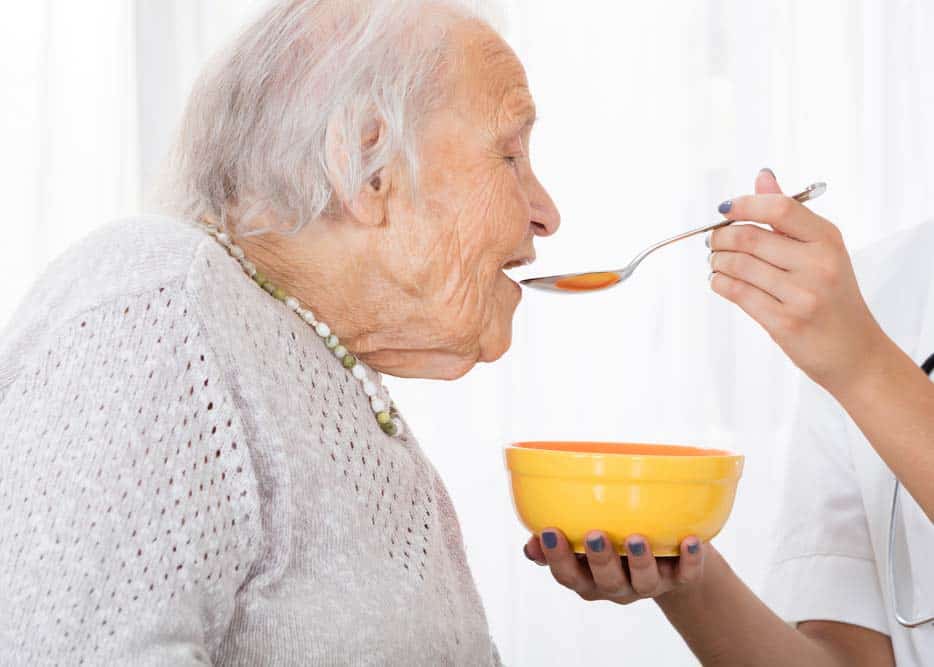 care giver feeding elderly woman