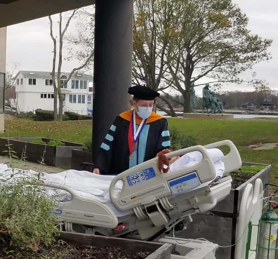 A Hospice Patient has a Bedside Graduation outdoors