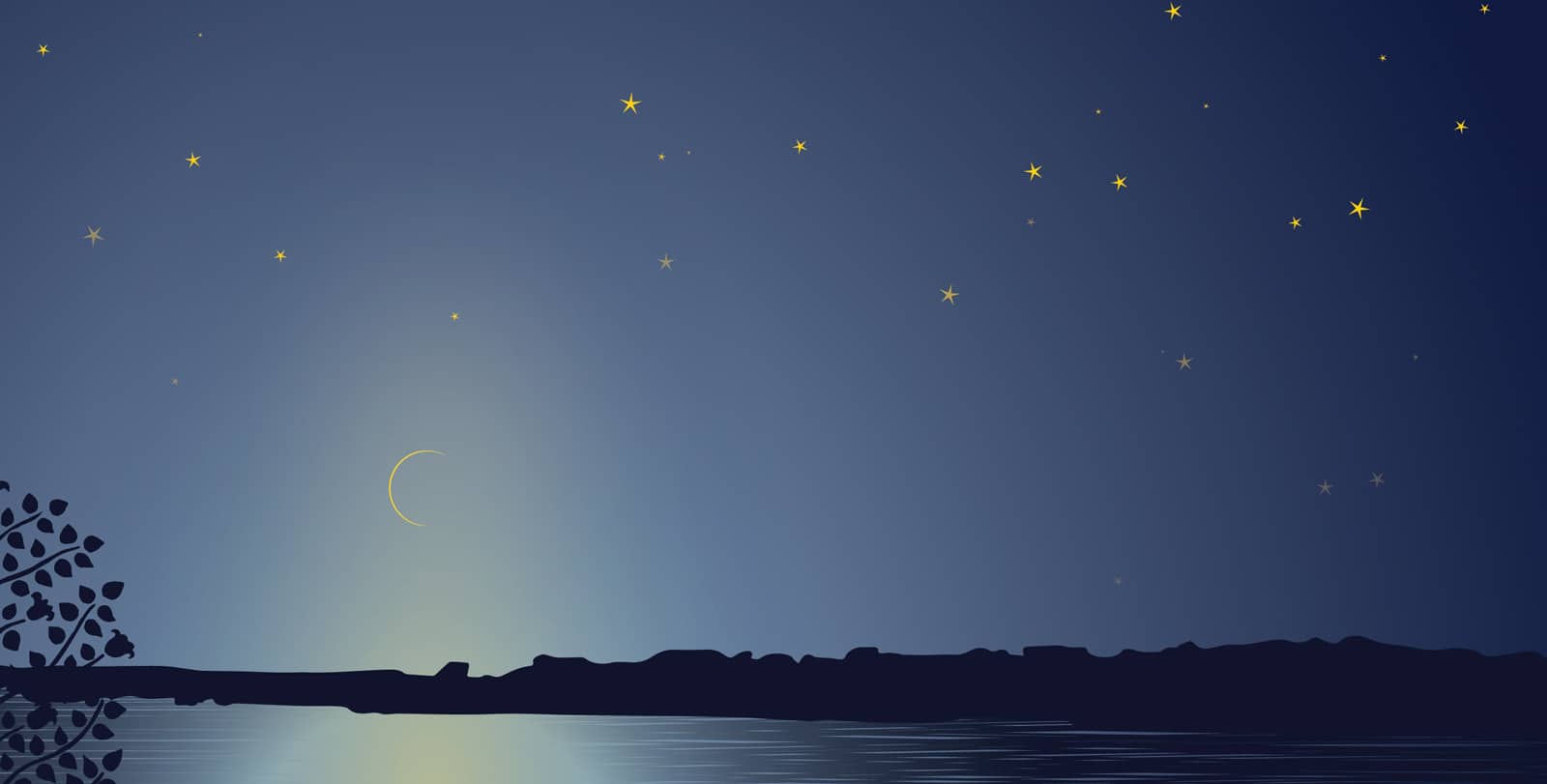 illustration of Moon over Long Island Sound with starry sky