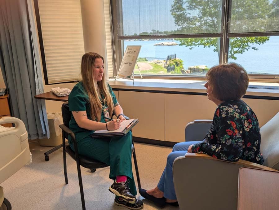 Social Worker speaking with Connecticut Hospice Patient