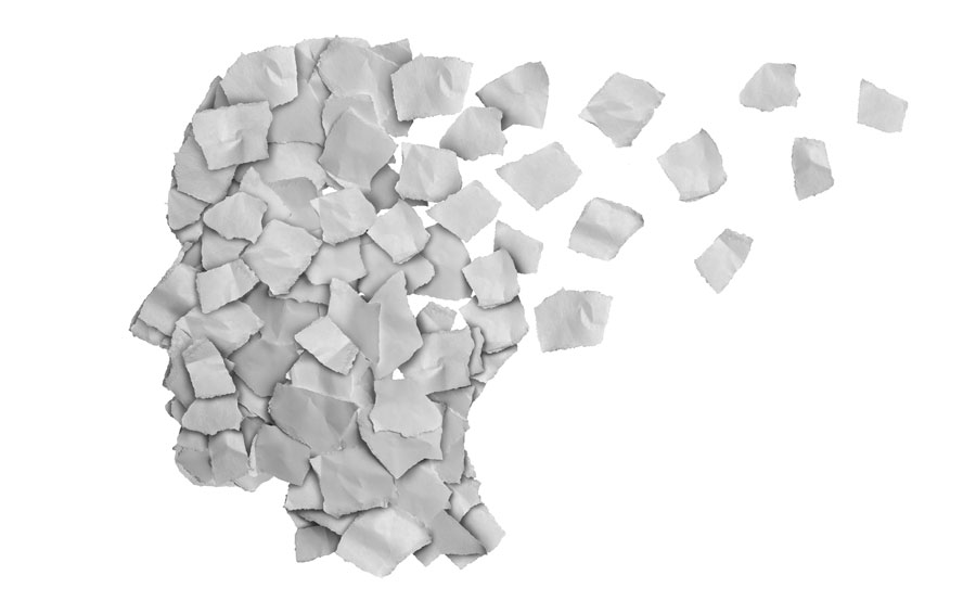 graphic of a head with pieces floating away representing dementia Alzheimer Disease