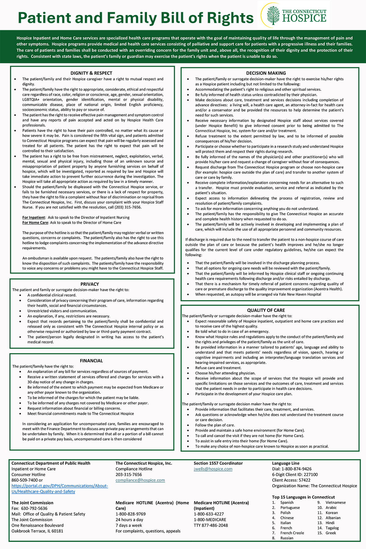 The Connecticut Hospice Patient & Family Bill of Rights (English)